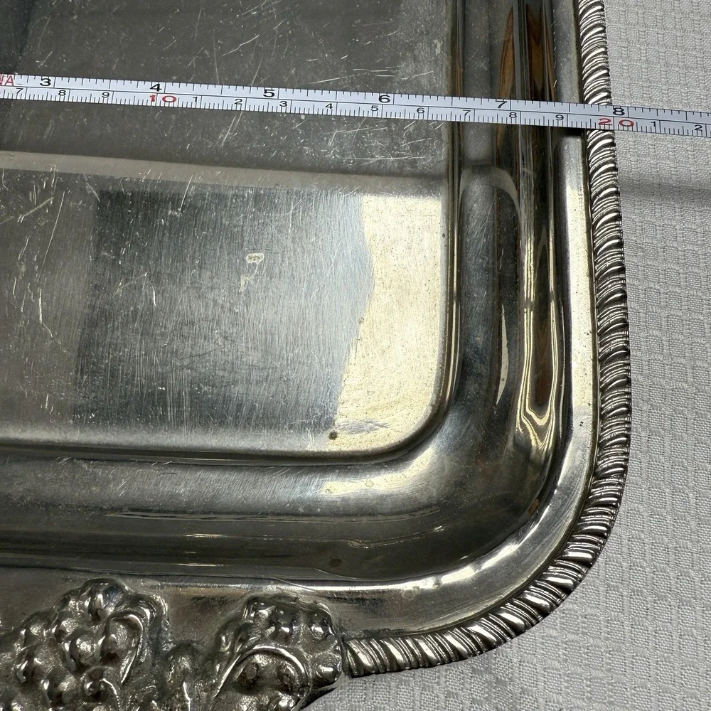 Vintage Butler Vanity Tray Grapes Leaf Handles 21x8 Bella Lux Sliver‎ Colored